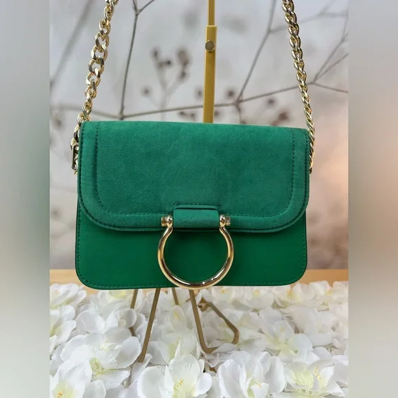 TopShop Green Crossbody Shoulder Bag with Gold Ring Detail - Picture 2 of 12